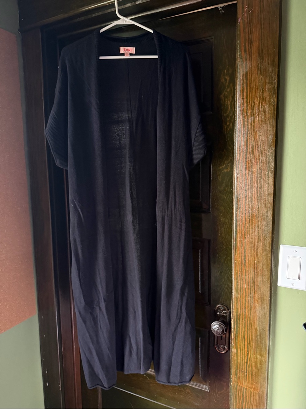 EVRI Women's Long Open-Front Black Cardigan